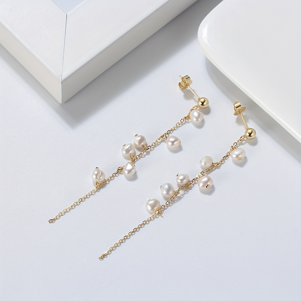 925 Silver Dangle Earrings with Pearl Decor Chain